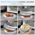 10 Inch Microwave Food Cover & Collapsible Silicone Mat - Splatter Guard, Plate Holder & Kitchen Colander for Meal Prep, Charcoal - Image 4