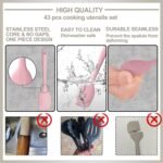 Silicone Cooking Kitchen Utensil Set, AIKKIL 43 Pcs Pink Cooking Utensils Set, Turner, Tongs, Spoon, Spatula, Kitchen Gadgets Tools Set For Nonstick Cookware, Heat Resistant (Dishwasher, BPA Free) - Image 6