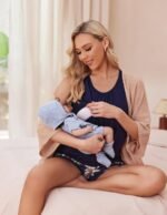 Ekouaer Women Maternity Nursing Pajama Set Breastfeeding Double Layer Pregnancy Pjs Set Sleeveless Top & Shorts with Pockets - Image 4