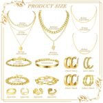 Henoyso 16 Pcs Gold Jewelry for Women Necklaces, Bracelets, Earrings, Knuckle Rings for Valentine's Wedding Parties Anniversary Friendship Birthday Gift - Image 3