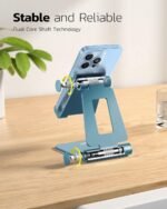 Nulaxy Dual Folding Cell Phone Stand, Fully Adjustable Foldable Desktop Phone Holder Cradle Dock Compatible with iPhone 17 16 15 14 13 12 11 Pro Max Xs Xr X 8, Nintendo Switch, All Phones - Blue - Image 5