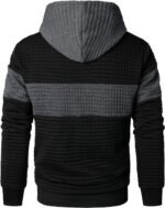 Men’s Sweatshirts Long Sleeve Pullover Patchwork Plaid Jacquard Hoodie Casual Drawstring Hoody Top - Image 4