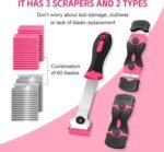 3 Pack Razor Blade Scraper Set, Includes 30 Plastic & 30 Metal Blades, Multi-Purpose Tool for Glass, Cooktop, Sticker Removal, Paint & Gum Cleaning (Pink) - Image 5
