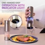 Rechargeable Automatic Salt and Pepper Grinder Set - One Hand Operation with LED Light for Precise Seasoning - Adjustable Coarseness with Ceramic Core - Set of 2 - Image 3