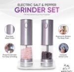 Rechargeable Automatic Salt and Pepper Grinder Set - One Hand Operation with LED Light for Precise Seasoning - Adjustable Coarseness with Ceramic Core - Set of 2 - Image 4