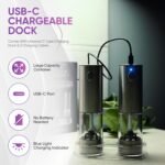 Rechargeable Automatic Salt and Pepper Grinder Set - One Hand Operation with LED Light for Precise Seasoning - Adjustable Coarseness with Ceramic Core - Set of 2 - Image 5