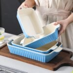 MALACASA Casserole Dishes for Oven, Porcelain Baking Dishes, Ceramic Bakeware Sets of 4, Rectangular Lasagna Pans Deep with Handles for Baking Kitchen, Blue (9.4"/11.1"/12.2"/14.7"), Series BAKE.BAKE - Image 5