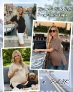 Riyiper 4 Pack Women's Maternity T Shirts, Short Sleeve Split Side Pregnancy Tee Loose Casual Crewneck Maternity Clothes - Image 3
