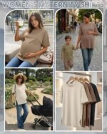 Riyiper 4 Pack Women's Maternity T Shirts, Short Sleeve Split Side Pregnancy Tee Loose Casual Crewneck Maternity Clothes - Image 4