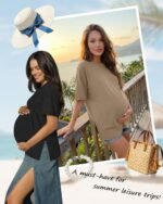 Riyiper 4 Pack Women's Maternity T Shirts, Short Sleeve Split Side Pregnancy Tee Loose Casual Crewneck Maternity Clothes - Image 5