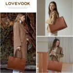 LOVEVOOK Laptop Tote Bag for Women, 15.6 Inch Large Capacity Vintage Leather Work Computer Bag, Business Casual Shoulder Handbag, Dark Brown - Image 3