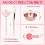 8 Pcs Face Mask Mixing Bowl Set - Esthetician Supplies, DIY Facemask Mixing Tool, Facial Mask Applicator Brushes Kit, 2 Rose Gold Facial Bowls, 2 Facial Fan Brushes, 2 Flat Brushes, 2 Measuring Spoons - Image 4