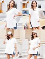 Ekouaer Women's Maternity Shirts Short Sleeve Pregnancy Tops Blouses Split Side Casual Crewneck Pregnant Tunic Tee - Image 3