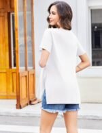 Ekouaer Women's Maternity Shirts Short Sleeve Pregnancy Tops Blouses Split Side Casual Crewneck Pregnant Tunic Tee - Image 6