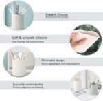 Pen Holder,Nordic Style Silicone Waterproof Pencil Holder for Desk Simple&Modern Minimalist Makeup Organizer Multifunctional Office Supplies for Home,Kids and School(Beige) - Image 4