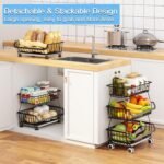 3-Tier Rolling Pantry Floor Organizer, Stackable Pantry Storage Cart with Wheels, Metal Wire Pantry Baskets, Kitchen Fruit Basket Stand, Vegetable Storage Rack for Fruits Snacks Onions Potatoes,1 Pack - Image 3
