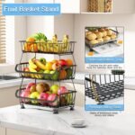 3-Tier Rolling Pantry Floor Organizer, Stackable Pantry Storage Cart with Wheels, Metal Wire Pantry Baskets, Kitchen Fruit Basket Stand, Vegetable Storage Rack for Fruits Snacks Onions Potatoes,1 Pack - Image 4