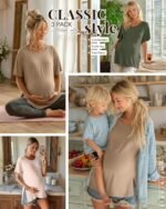 Riyiper 3 Pack Women's Maternity Tunic Shirts Cotton Summer Pregnancy Clothes Loose Oversized Split Side Blouse Tops - Image 3