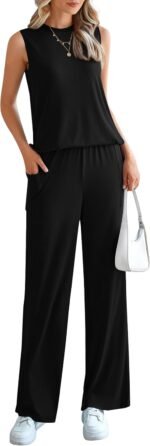 PRETTYGARDEN Women's 2 Piece Lounge Set 2026 Summer Casual Tank Top Wide Leg Pants Matching Travel Outfits Clothes Tracksuit - Image 4