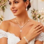 Aukmla Bridal Wedding Jewelry Set Rhinestone Necklace Earrings Bracelet Sets Crystal Prom Jewelry for Women and Brides - Image 3
