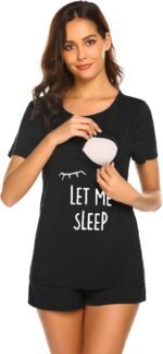 Ekouaer Maternity Pajamas Nursing Pjs for Breastfeeding Shirt and Adjustable Maternity Short Postpartum Sleepwear - Image 3