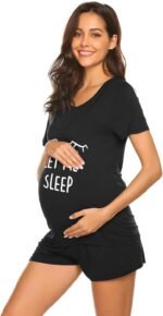 Ekouaer Maternity Pajamas Nursing Pjs for Breastfeeding Shirt and Adjustable Maternity Short Postpartum Sleepwear - Image 4
