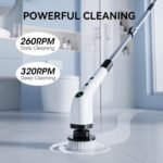 Electric Bathroom Cleaning Brush, Cordless Spin Scrubber Full Body Waterproof IPX7 with Adjustable Handle, 8 Replaceable Brush Heads for Bathtub/Kitchen/Window/Home -SD-CTB01 - Image 5