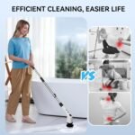 Electric Bathroom Cleaning Brush, Cordless Spin Scrubber Full Body Waterproof IPX7 with Adjustable Handle, 8 Replaceable Brush Heads for Bathtub/Kitchen/Window/Home -SD-CTB01 - Image 7