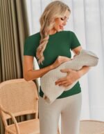 Ekouaer Maternity Shirts Womens 3 Packs Short Sleeve Ribbed Pregnancy Tops Side Ruched Crew Neck Tunic Mama Clothes S-XXL - Image 3