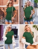 Ekouaer Maternity Shirts Womens 3 Packs Short Sleeve Ribbed Pregnancy Tops Side Ruched Crew Neck Tunic Mama Clothes S-XXL - Image 4