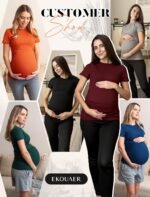Ekouaer Maternity Shirts Womens 3 Packs Short Sleeve Ribbed Pregnancy Tops Side Ruched Crew Neck Tunic Mama Clothes S-XXL - Image 6