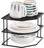 yarlung 3-Tier Cabinet Corner Shelf, 9x9x7.5 Inches Metal Wire Plate Rack Kitchen Counter Corner Organizer for Cups, Dishes, Cupboard, Pantry, Black Elegant Finish - Image 4