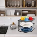yarlung 3-Tier Cabinet Corner Shelf, 9x9x7.5 Inches Metal Wire Plate Rack Kitchen Counter Corner Organizer for Cups, Dishes, Cupboard, Pantry, Black Elegant Finish - Image 6