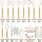 Umite Chef Kitchen Cooking Utensils Set, 33 pcs Non-stick Silicone Cooking Kitchen Utensils Spatula Set with Holder, Wooden Handle Silicone Kitchen Gadgets Utensil Set (Cream White) - Image 3