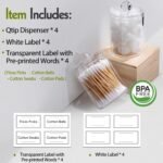 4 Pack Acrylic Qtip Holder Dispenser for Cotton Swabs, Balls, Pads, Floss Picks- Small Clear Acrylic Canister Apothecary Jar Set, Bathroom Essentials Accessories Decor, Vanity Makeup Storage Organizer - Image 3