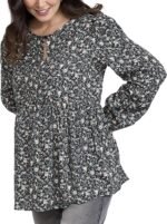 Motherhood Maternity Women's Long Sleeve Empire Waist Keyhole Woven Pregnancy Blouse - Image 4