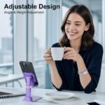 Phone Stand for Desk, Cell Phone Holder Adjustable Cellphone Tablet Stand for Desk Height Angle Adjustable Compact Design for iPhone iPad Android Devices Under 12" (Purple, 1Pack) - Image 4