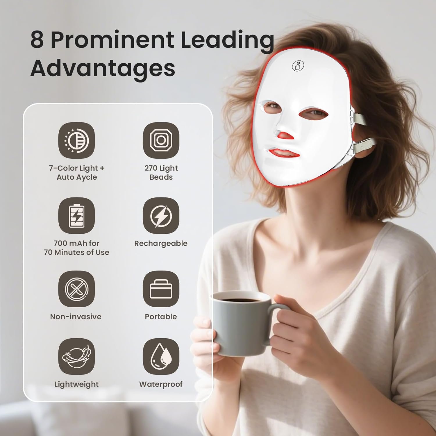 SUERBEATY Red Light Mask For Face, 7-1 Colors Red Light Face Mask, Facial Skincare At Home, Cordless, Portable and Rechargeable - Image 3