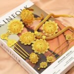 24K Gold Plated Ethiopian Jewelry Sets for women Wedding Party Bridesmaid Habesha Necklace Ring Hairpin Bracelet Earrings 6pcs Set - Image 3