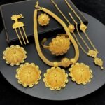 24K Gold Plated Ethiopian Jewelry Sets for women Wedding Party Bridesmaid Habesha Necklace Ring Hairpin Bracelet Earrings 6pcs Set - Image 4