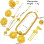 24K Gold Plated Ethiopian Jewelry Sets for women Wedding Party Bridesmaid Habesha Necklace Ring Hairpin Bracelet Earrings 6pcs Set - Image 7