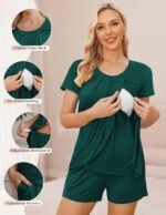 Ekouaer Women's Maternity Nursing Pajamas Set Breastfeeding Sleepwear Double Layer Short Sleeve Top & Shorts Nursing Pjs - Image 5