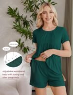 Ekouaer Women's Maternity Nursing Pajamas Set Breastfeeding Sleepwear Double Layer Short Sleeve Top & Shorts Nursing Pjs - Image 6