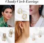 SLOONG 3 Pairs 14k Gold Plated Ball U Shape Pin Y2K Style Chunky Earring Link Chain Chunky Circle Hoop Earrings Paperclip Link Chain Jewelry Drop Dangle Earrings set for women - Image 4