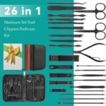Nail Clippers Set, 26 Piece Manicure Set & Pedicure Kit, Stainless Steel Fingernail & Toenail Clipper Cutters, Professional Nail Care Tools with Luxurious Travel Case for Men and Women, Black - Image 7