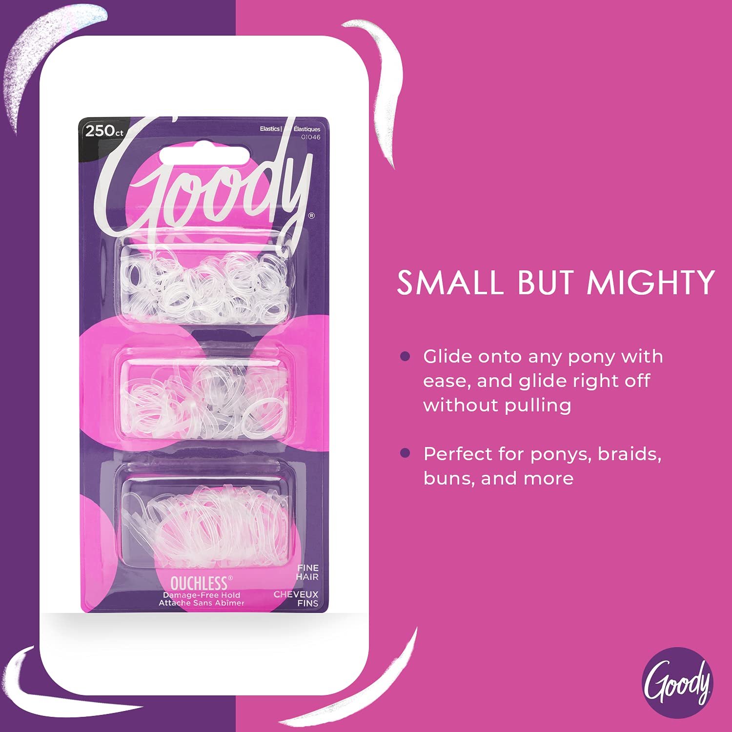 Goody Ouchless Polyband Hair Ties - 250 Ct, Clear, Latex Hair Bands for Women's Hair, Easy Glide, Ultra-Strong Hold Hair Accessories for Women & Men, Secure Hold Ridge Design, All Hair Types - Image 4