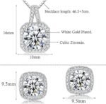 Hadskiss Silver Cubic Zirconia Earrings and Pendant Necklace Link Bracelet Set for Women 14K White Gold Plated Square Wedding Jewelry Sets for Bride Bridesmaid - Image 3