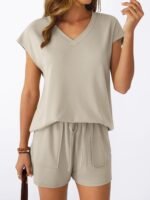 AUTOMET Women 2 Piece V Neck Matching Lounge Sets Clothing Spring Cap Sleeve Shirt and Shorts 2026 Summer Airport Outfit - Image 3