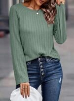 Dokotoo Womens Tops Long Sleeve Lightweight Shirts 2026 Spring Fashion Clothing Trendy Tops Crewneck Knit Basic Tee - Image 3