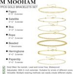 M MOOHAM Gold Bracelets for Women - 14K Real Gold Plated Beaded Bracelets Set Rope Paperclip Chain Stackable Bracelet Non Tarnish, Friendship Birthday Jewelry Gifts for Women Teen - Image 4